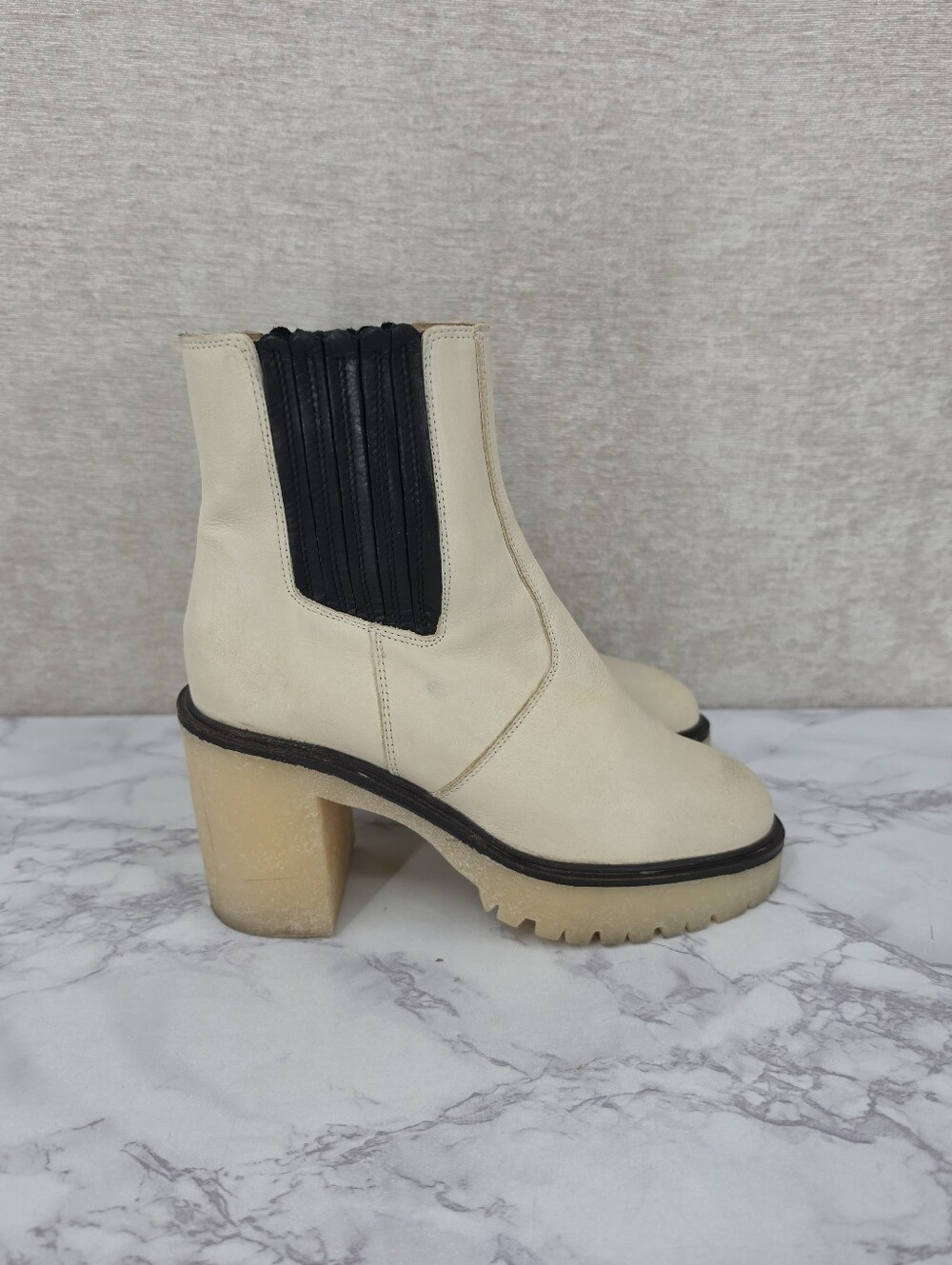 Free People James Off White Chelsea Boots Lug Sole Heeled Chunky Heel